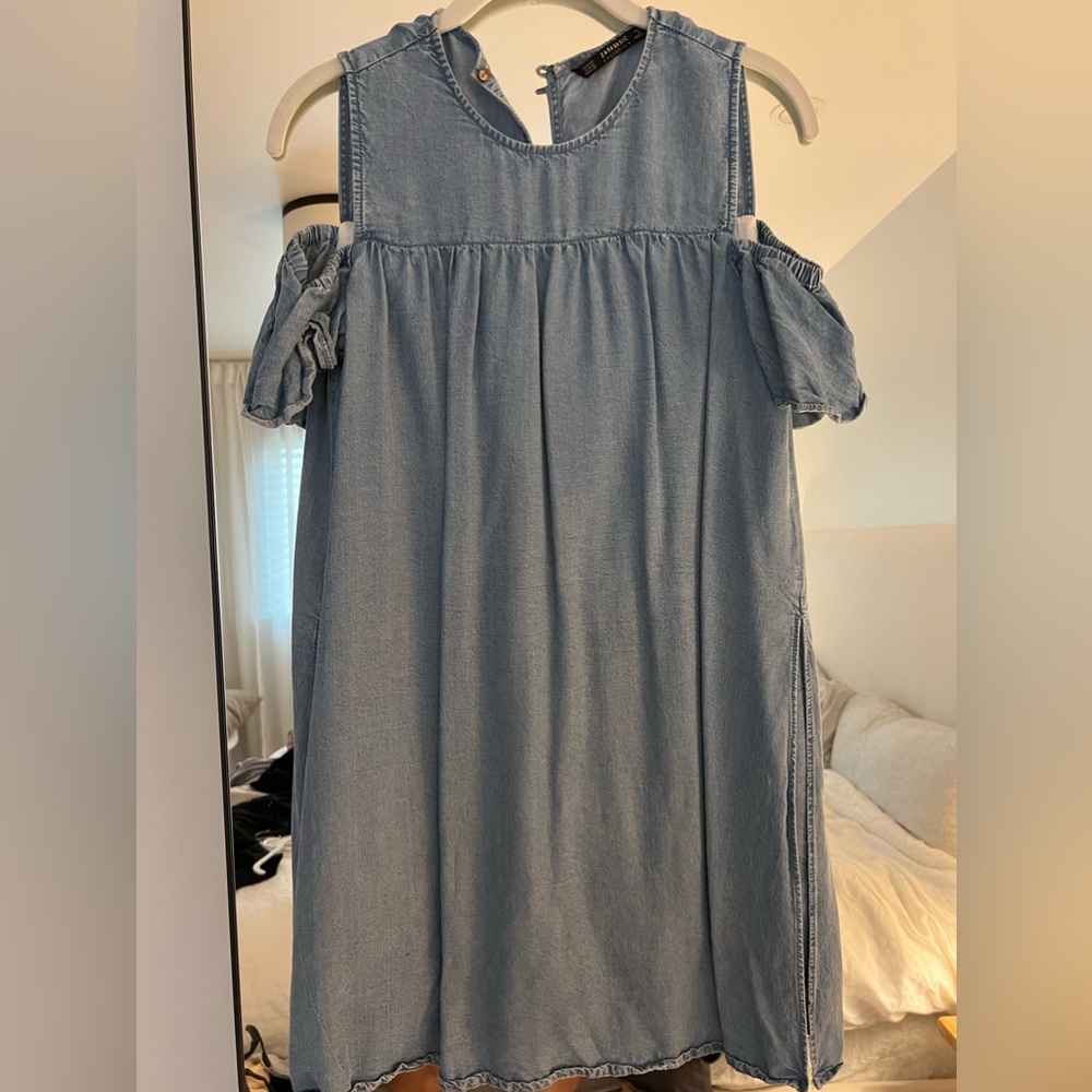 Zara denim jumper “dress” with open shoulders